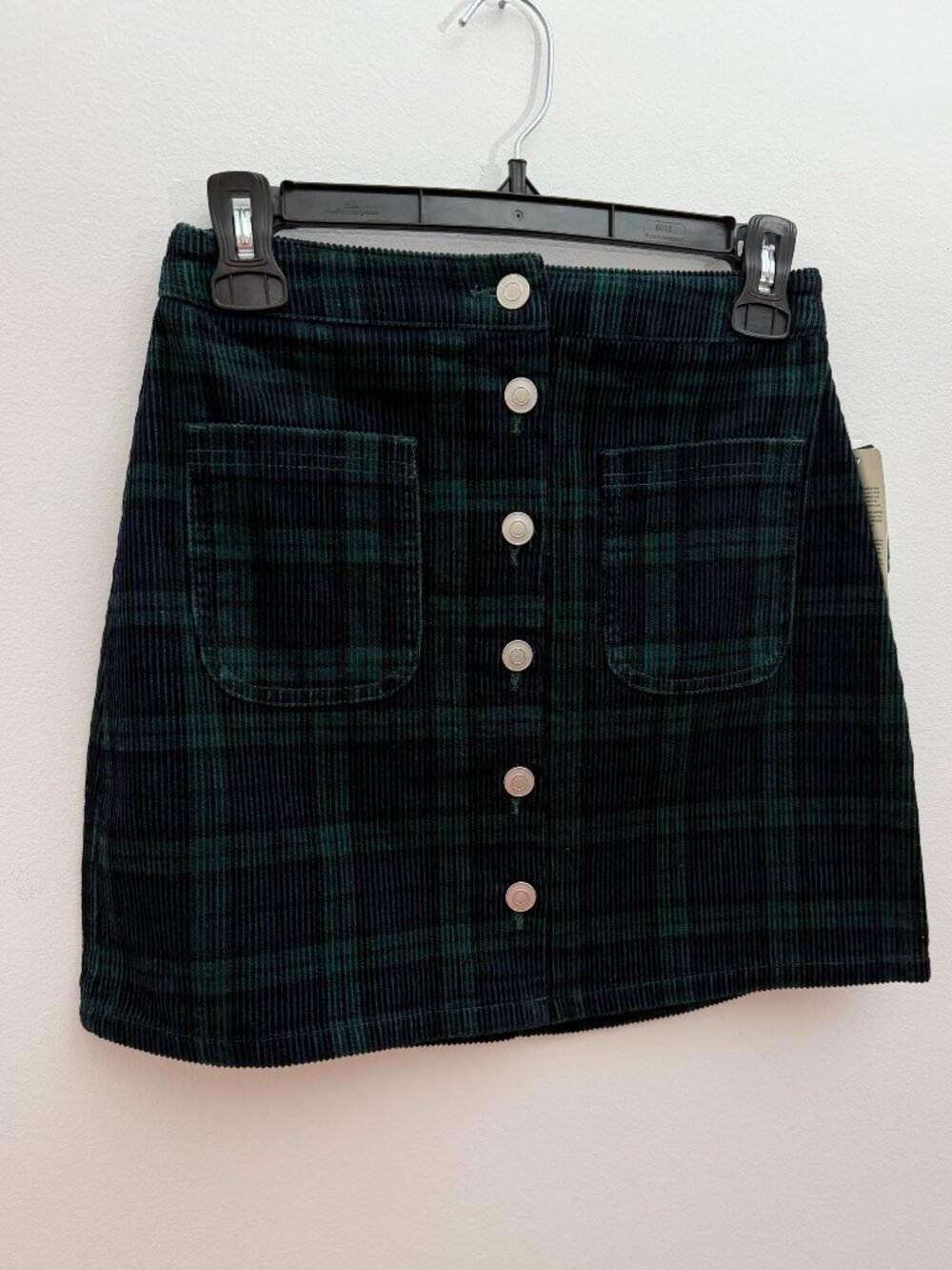 Simons Twix Plaid Corduroy Mini Skirt Button Closure